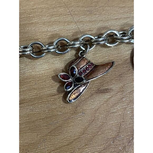 Vintage MONET Assorted Decorative Hats Charm Chain Bracelet 7” - Picture 3 of 6